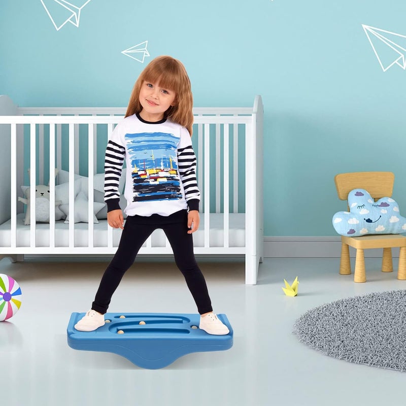 Joonly Kids Rocking Seesaw Balance Board with 5 Wooden Balls Sensory Training Rocking Board Balance Training Equipment Children Indoor Outdoor Activity Toy (Blue) - Image 5